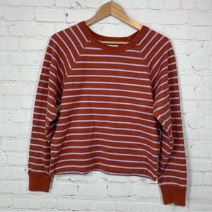 Madewell Red-Orange and Pale Blue Striped Sweatshirt